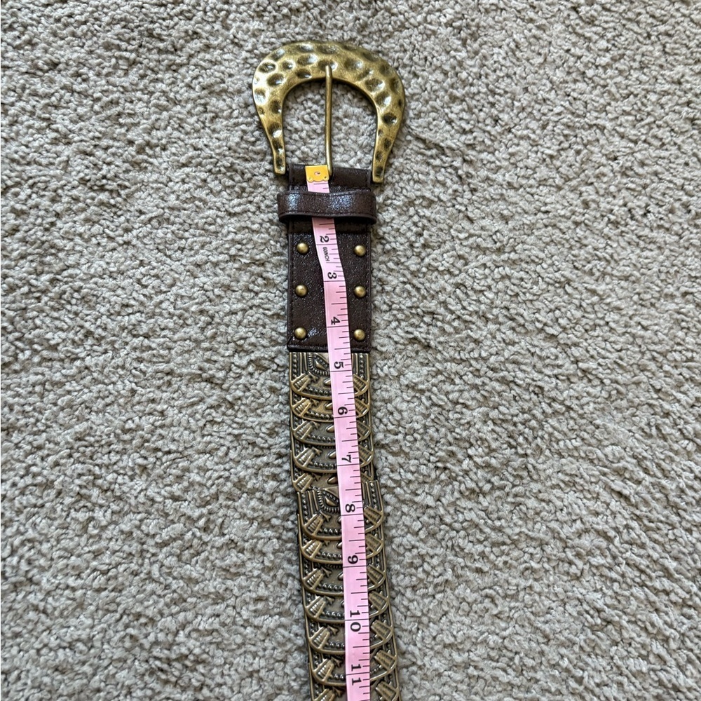 Brown and Bronze Metal And Faux Leather Stretch Belt - Picture 3 of 8